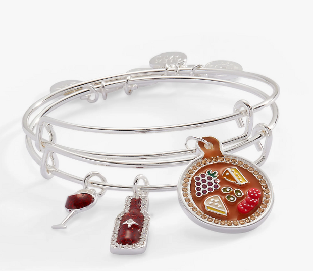 Sterling Silver Wine And Cheese Bff Bangle Set Features A Cheese Plate