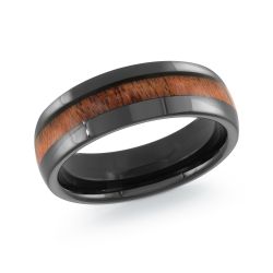 Black Tungsten Band 7mm With Wood Center Inlay Size 10