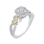 14K Two-Tone Gold Round Diamond Halo Engagement Ring Mounting With 50