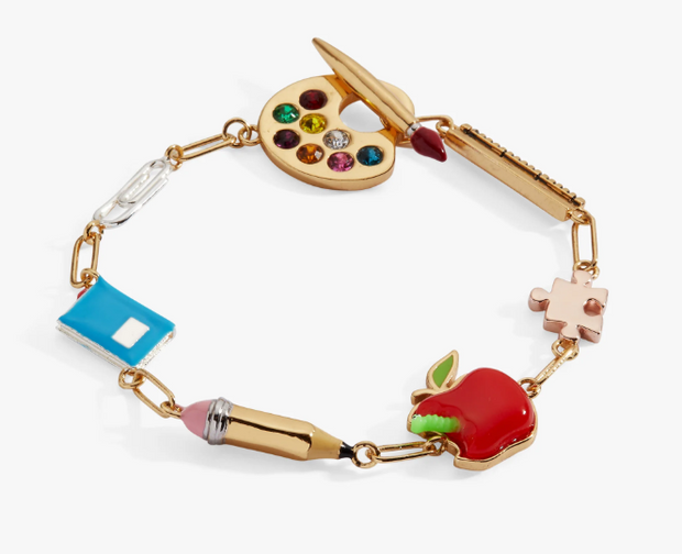 Teacher's Pet Multi Charm Toggle Bracelet Tri-Color 7" Length