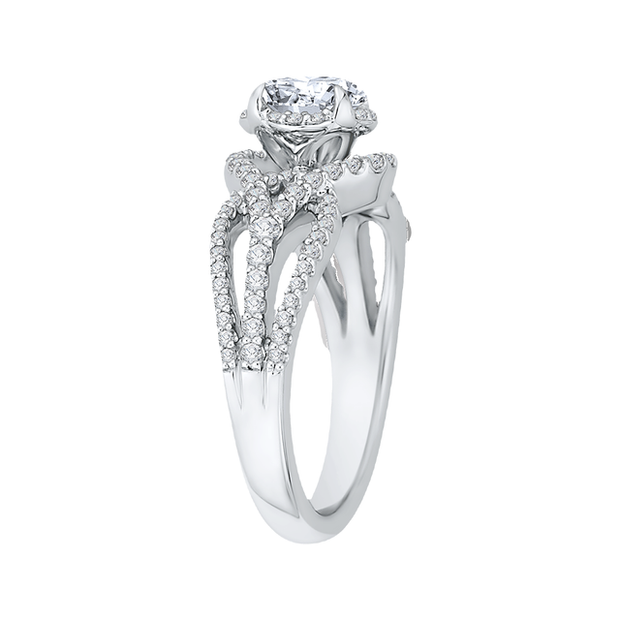 14K White Gold Round Diamond Engagement Ring Mounting With 103 Diamond