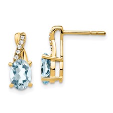 10kt Yellow Gold Earrings With Oval Aquamarines 1.50ct  and 10 Round D