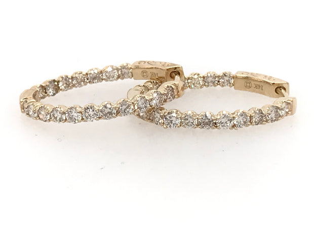 14kt Yellow Gold Diamond Hoop Earrings With 36 Round Diamonds 1.94tdw
