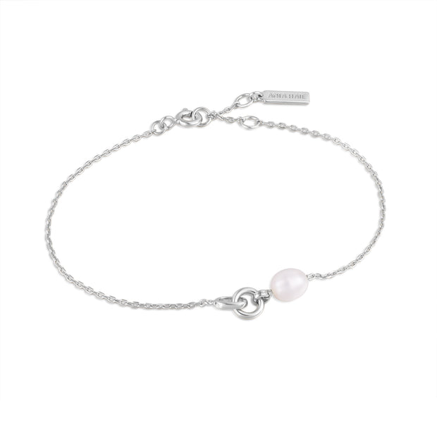 Sterling Silver Pearl Link Chain Bracelet